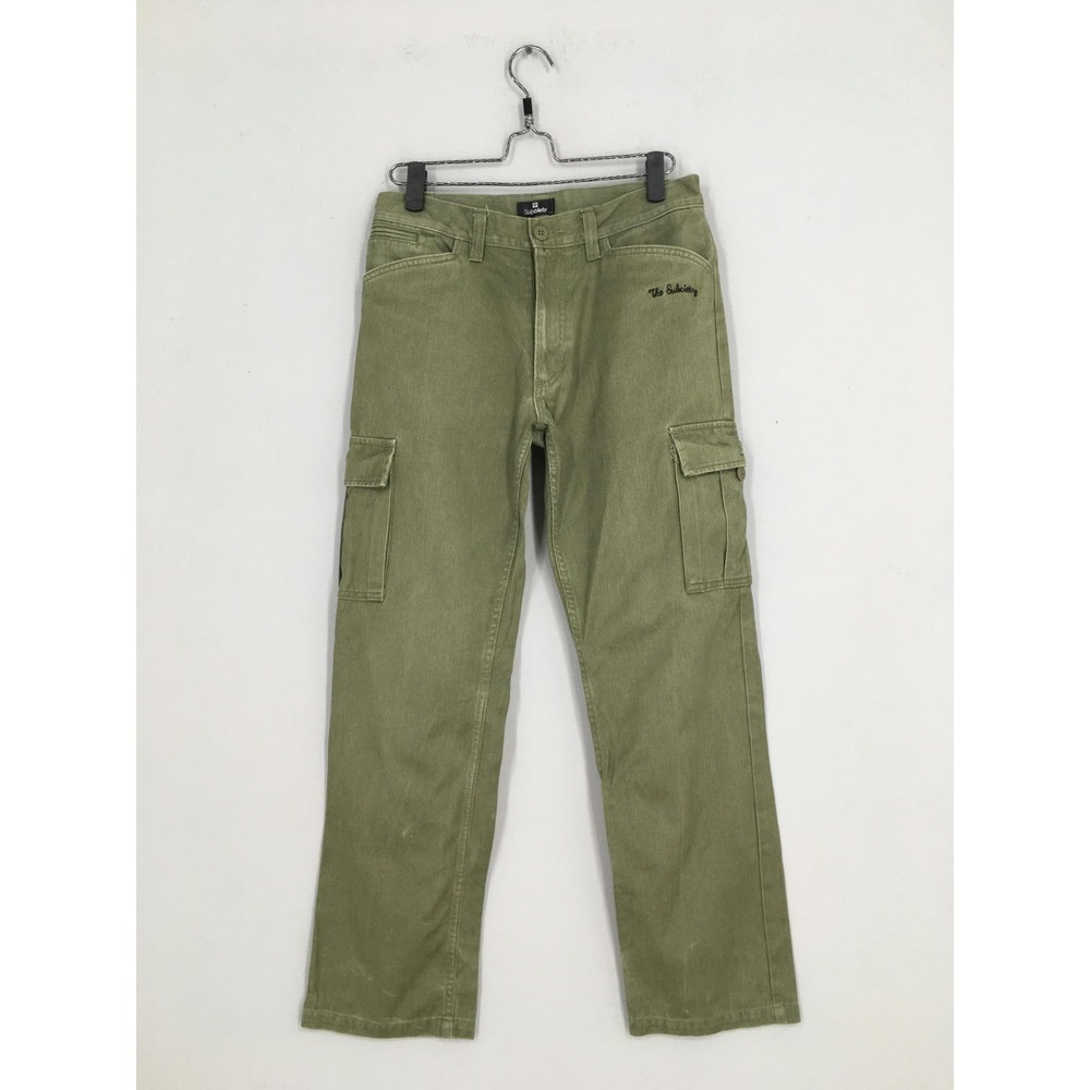 Subciety Japan Thick Cargo Pants Olive Green Military Style Size 30